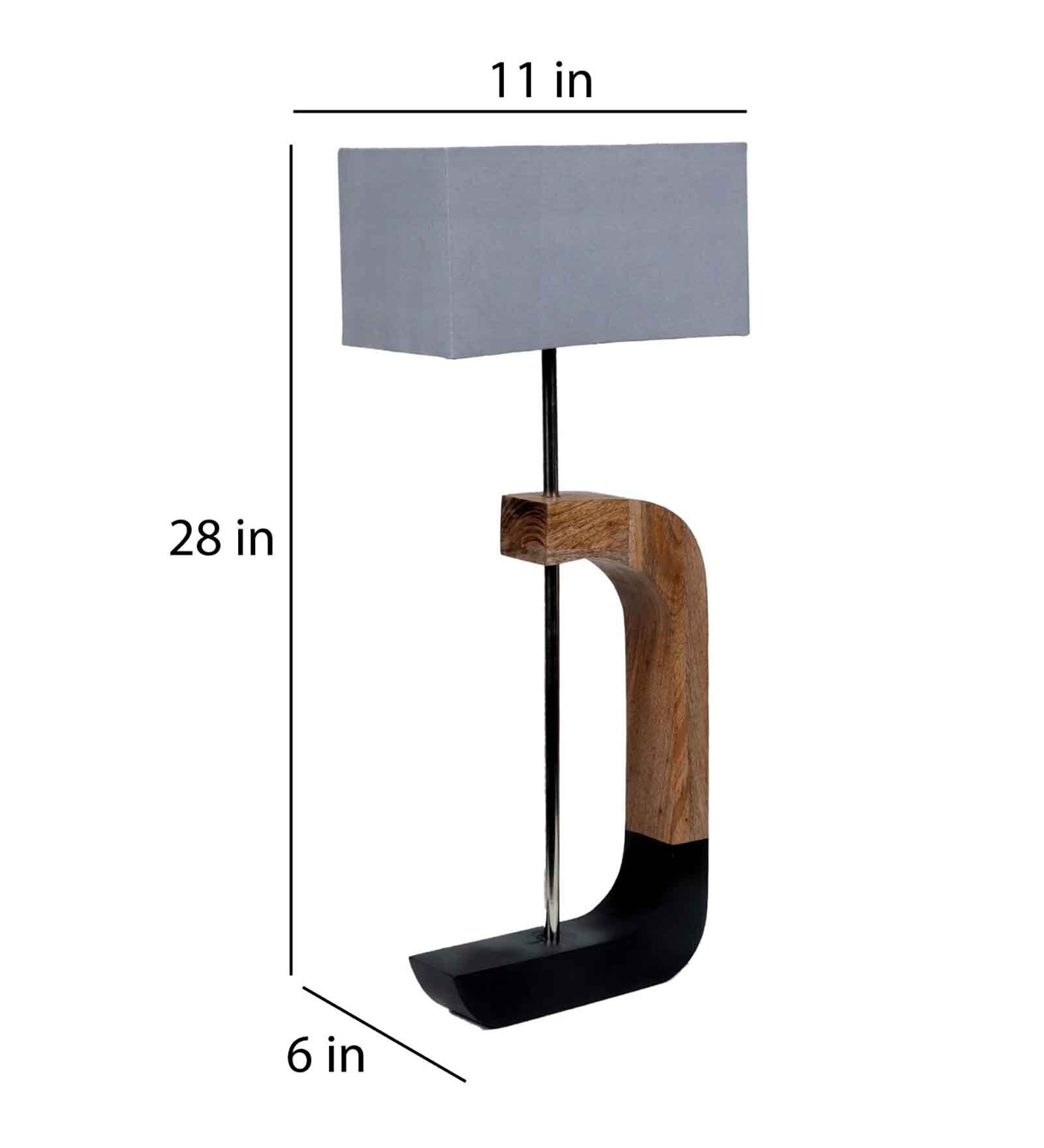 Grey Fabric Shade Table Lamp With Brown & Black Base