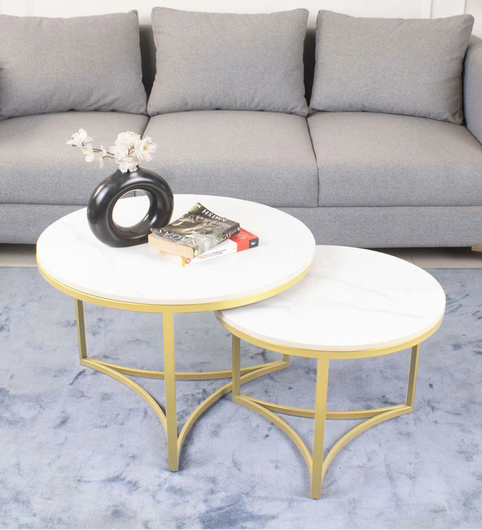Gold Round Coffee Table Set of 2