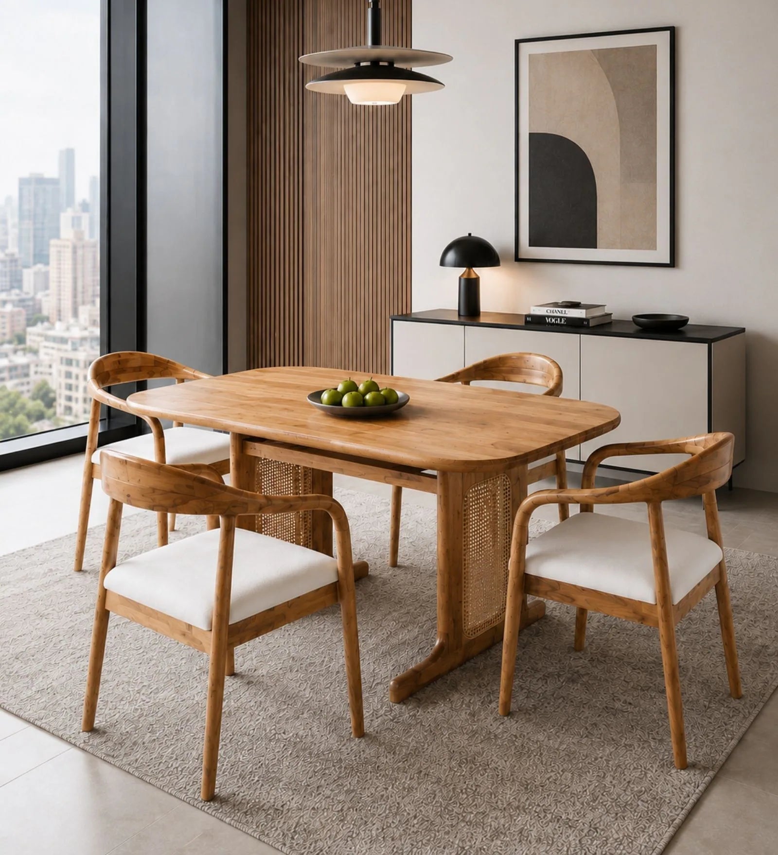 Wood Designer 4-Seater Dining Table with chairs