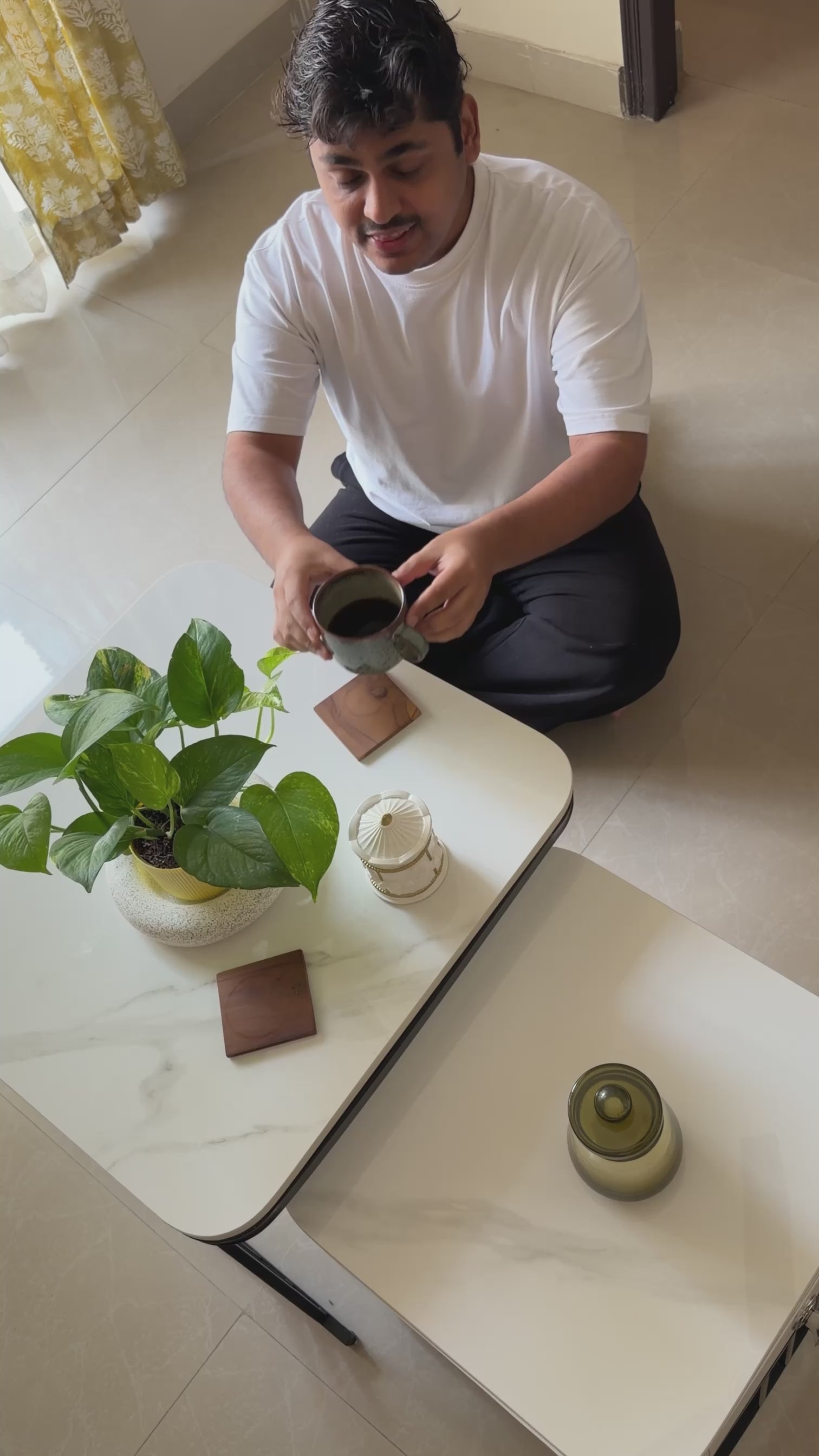 Square Nesting Marble Storage Center Table (Set of 2)