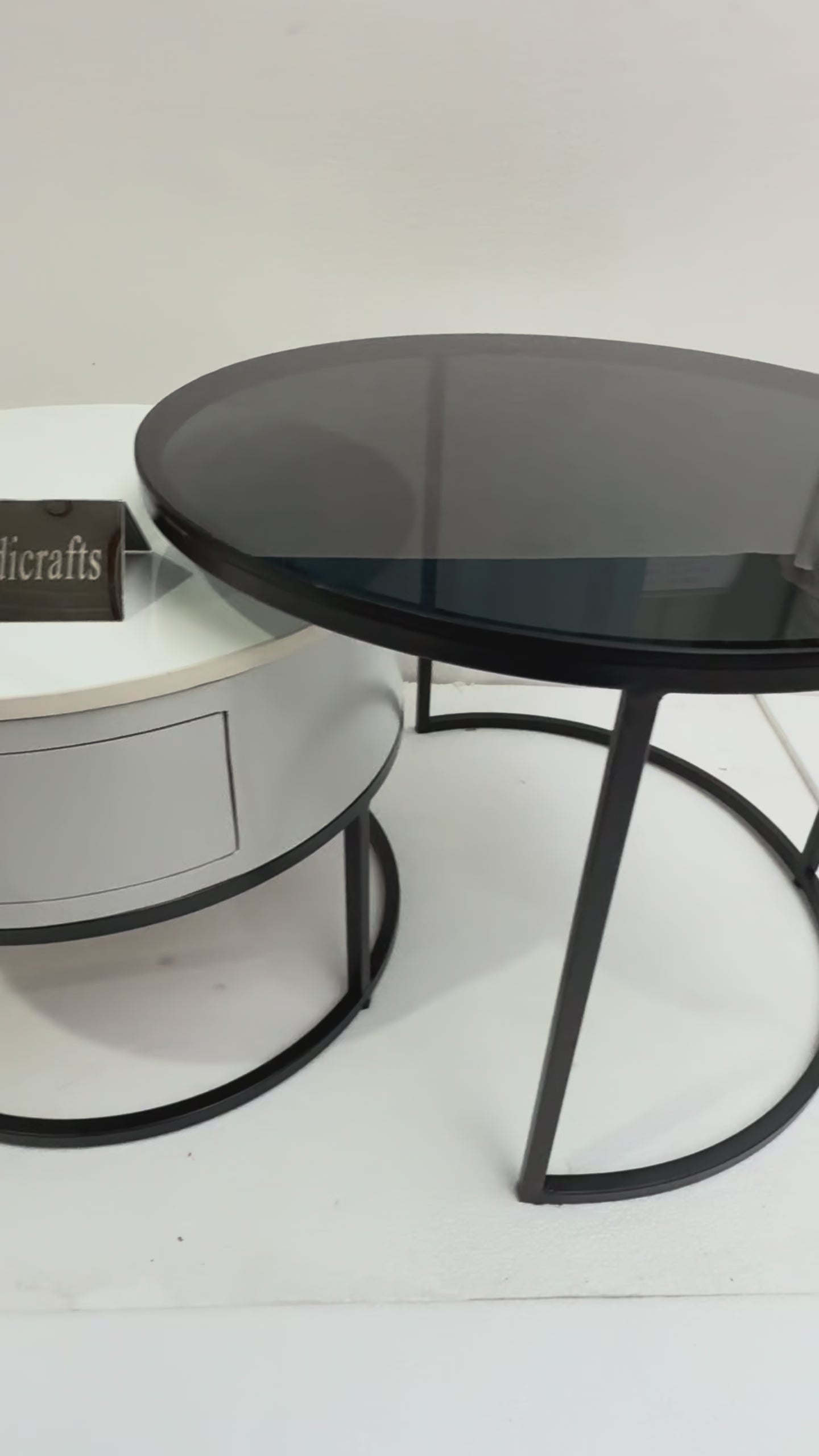Round Glasss Nesting Storage Center Table (Set of 2)