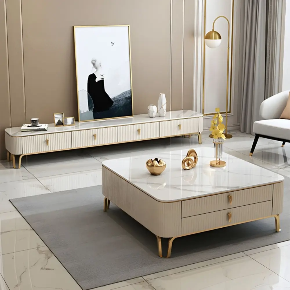 Designer Square Marble Storage Center Table