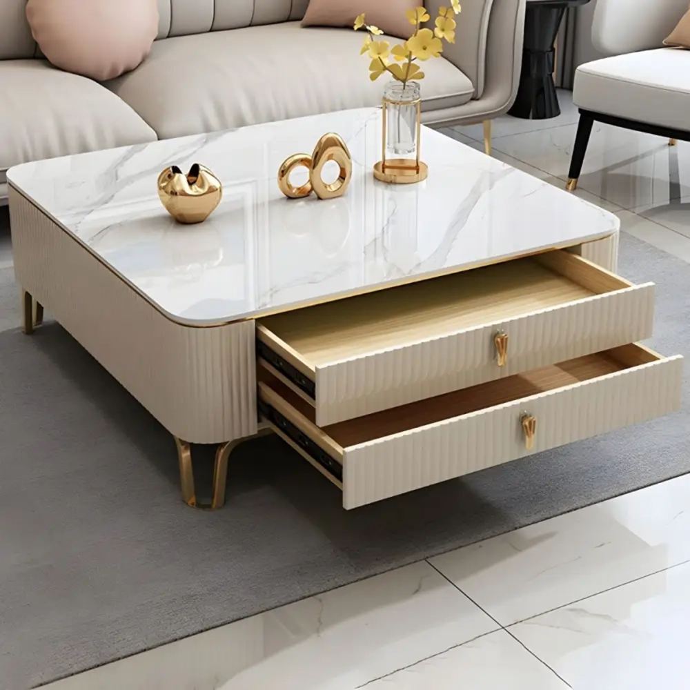 Designer Square Marble Storage Center Table