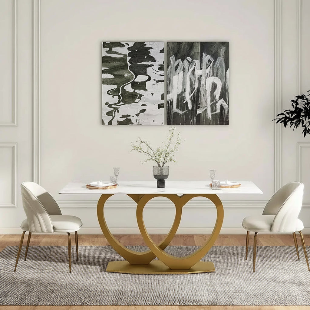 Heart Shape Marble Dining Table With Chairs