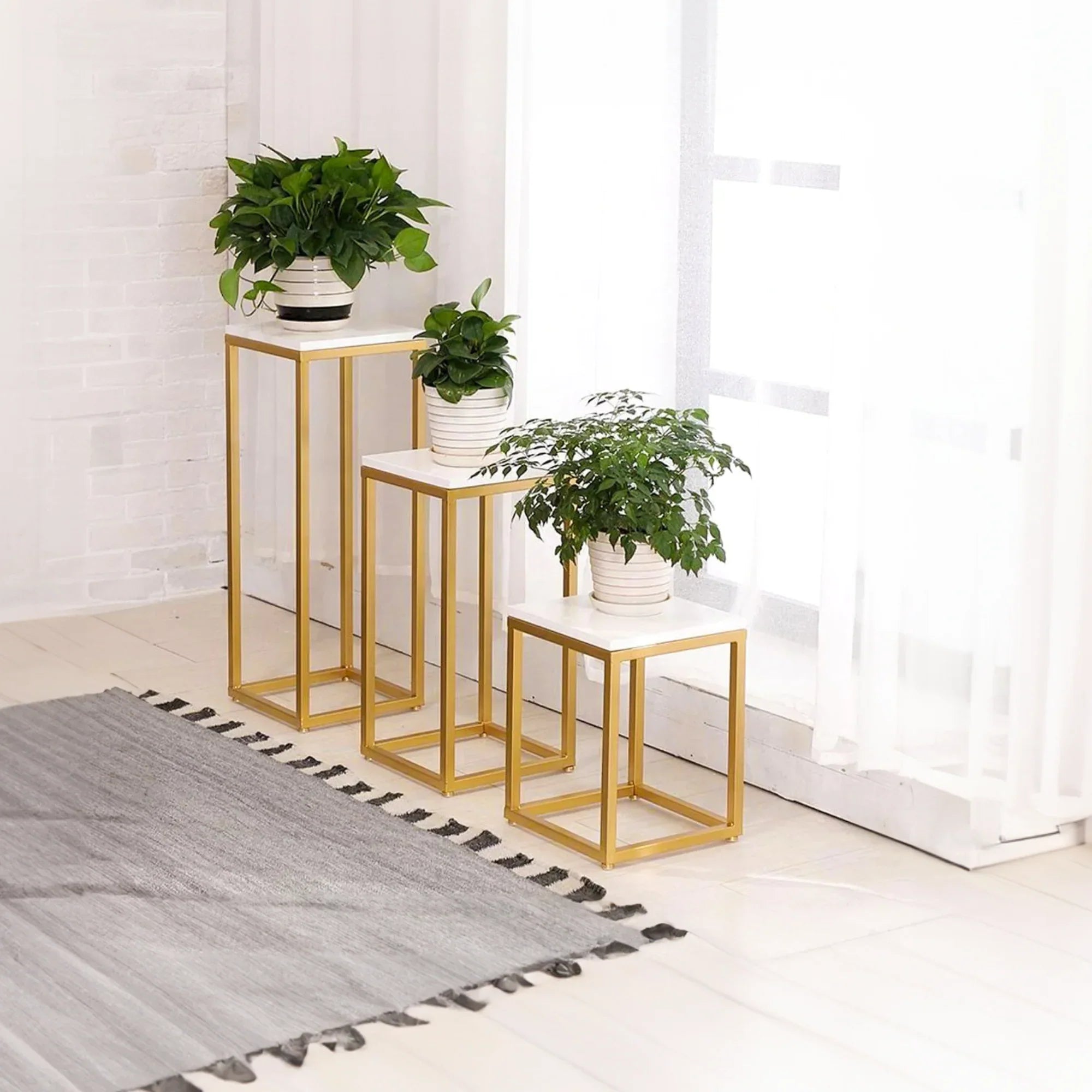 Minimalist Design Golden Side Table Set of 3