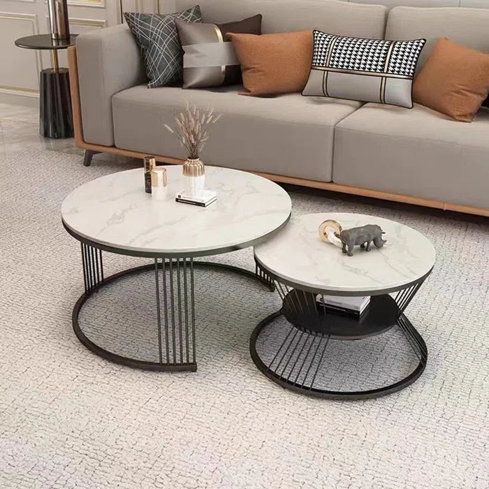 Black Frame Marble Coffee Table (Set of 2)