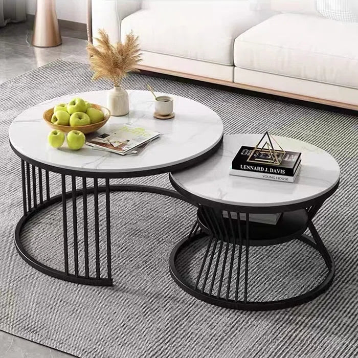 Black Frame Marble Coffee Table (Set of 2)