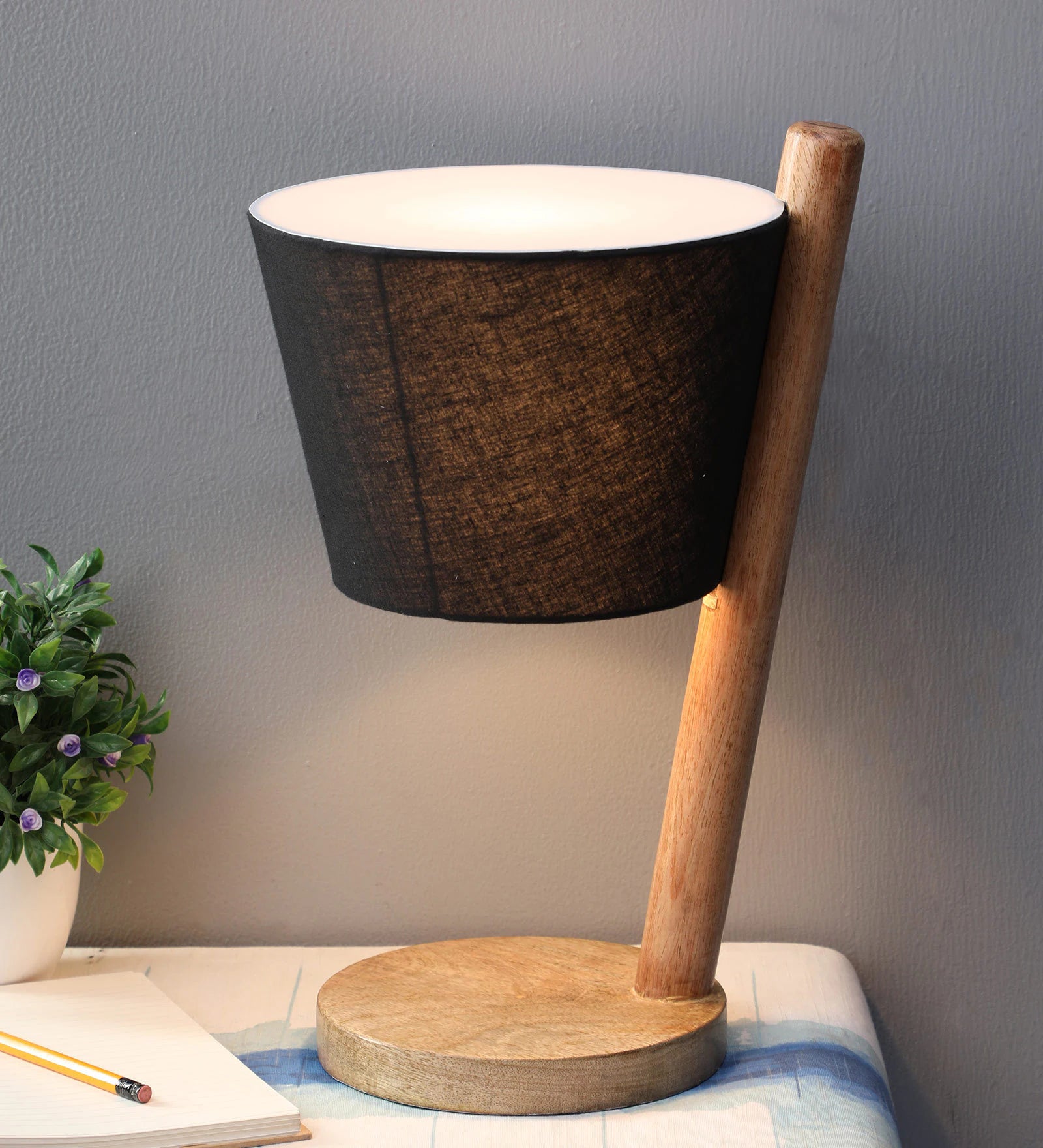 Scarlette Black Fabric Shade Table Lamp With Beige Base