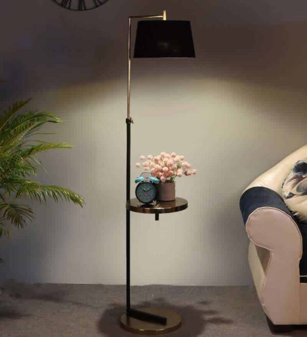 Midwest Black Cloth Shade Shelf Floor Lamp